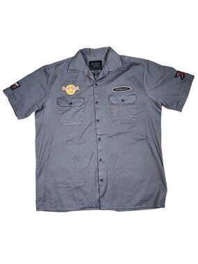 Hard Rock Cafe Hollywood Mens Short Sleeve Button-Up Shirt Gray Large